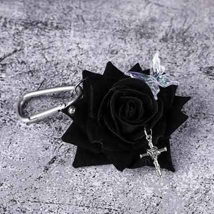 1PCS Exquisite Design Simulation Rose Flower Shape Butterfly Keychain Pendant Bag Decoration Gift