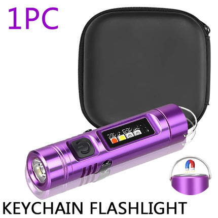 Rechargeable Mini Flashlight Aluminum Alloy Keychain Flashlight Super Bright Emergency Red Blue Floodlight Magnet Work Light