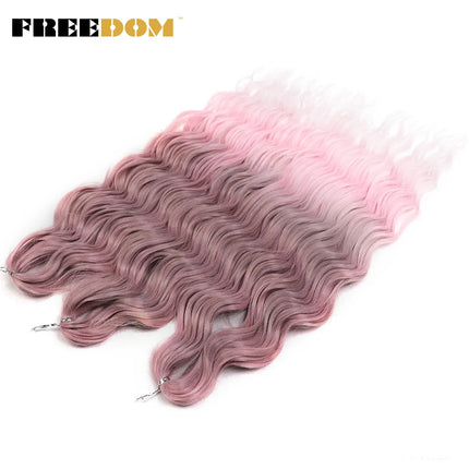 FREEDOM Synthetic Braiding Hair Extensions Deep Wavy 24 inch Long Curly Braids Hair Ombre Brown Rainbow Twist Crochet Hair