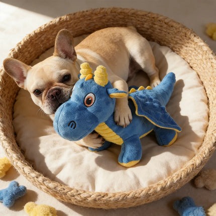 Pet Bite-Resistant Plush Interactive Toy with Sound, Cartoon Dragon Design, Suitable for Large, Medium, and Small Pets Such as Cats and Dogs, Double-Layer Fabric, Built-In Airbag