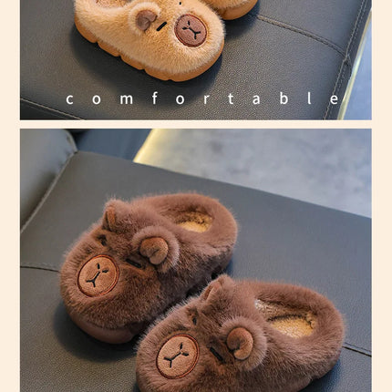 Kids Winter Warm Cotton Slippers Cute Capybara Slip-On Shoes for Boys & Girls Soft Non-Slip Soles Lightweight Easy Wear Closure