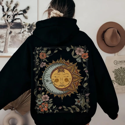 Sun and Moon Graphic Unisex Hoodie Celestial Witchy Sweatshirt Tarot Creative Design Clothing Men Women Fashion Streetwear