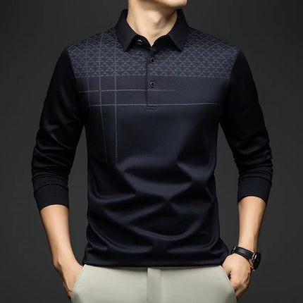Formal Polo Tshirts Men Graphic Design Long Sleeve Shirt Collar Office Work Polo Tops Man Clothing