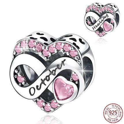 925 Sterling Silver January-December Birthday Stone Love Zircon Pendant Bead Fit Charms Necklace Bracelet Women Jewelry DIY Gift
