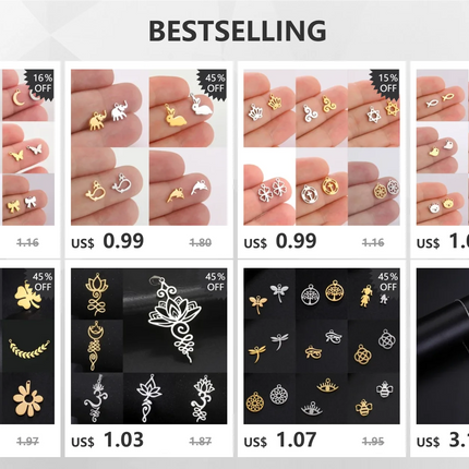 EUEAVAN 5pcs Stainless Steel Charms for Jewelry Making Leaves Lotus Flower Star Pendant Mini Charm Necklace Bracelet DIY Gifts