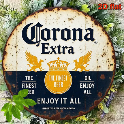 Retro Wooden Round 2D Corona Extra Aluminum Plaque - Decorative Beer Sign for Bars Restaurants And Cafes Hanging Artwork