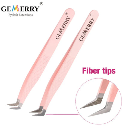 Gemerry Eylashes Tweezers Professional Eyelash Extensions Eyebrows Stainless Steel Fiber Tips Anti-Static Tweezers Tools Makeup