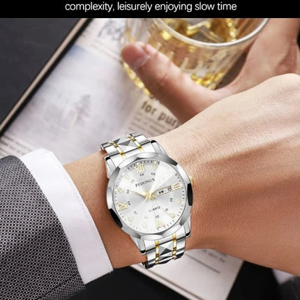 Top Brand Watch Men's Trendy Business High Quality Steel Strap Chinese English Dual Calendar Male Fashion Quartz Wristwatches