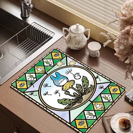 VIKAMA Anime Diatomite Quick-drying Dishwashing Carpet Print Kitchen Dishes Coffee Machine Draining Dinnerware Cups Non-slip Rug