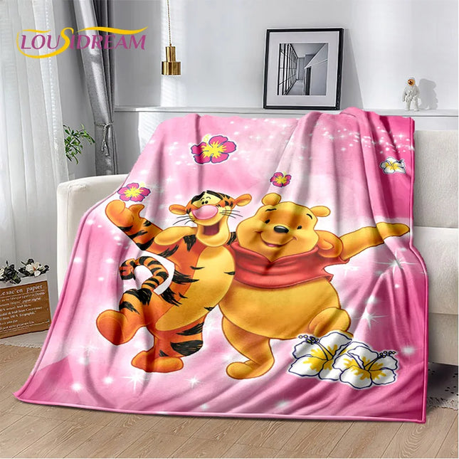 Cute Winnie Pooh Bear Cartoon Soft Flannel Blanket for Bed Bedroom Sofa Picnic,Throw Blanket for Outdoors Leisure Gift Kid Cover