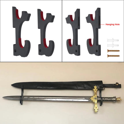 2-Tier Wall Mount Sword Holder Hanger Samurai Katana Tanto Sword Hook Adjustable Storage Rack for Cosplay Wand Sword Display