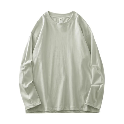 DUKEEN Men's 260G Long Sleeve T Shirts 2025 Spring Pure Cotton Solid Color Basic Crew-Neck Undershirt Men's Loose Tops 11 Color