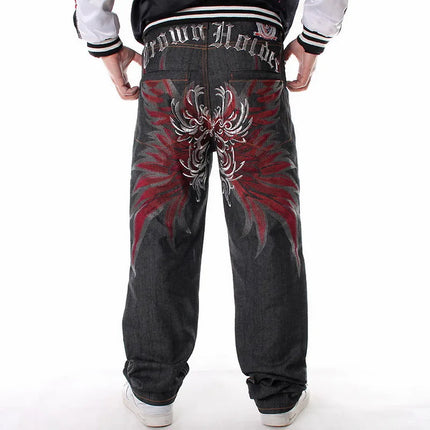 Y2K Fashion Mens Embroidery Oversized Jeans Hip Hop Black Baggy Jeans Trousers Man Loose Rap Street Fashion Men Denim Punk Pants