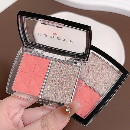 FAMOTY dual-color blush, Highlighter and contouring All-in-one plate, Shadow Brightening blush plate, multiple uses in one plate