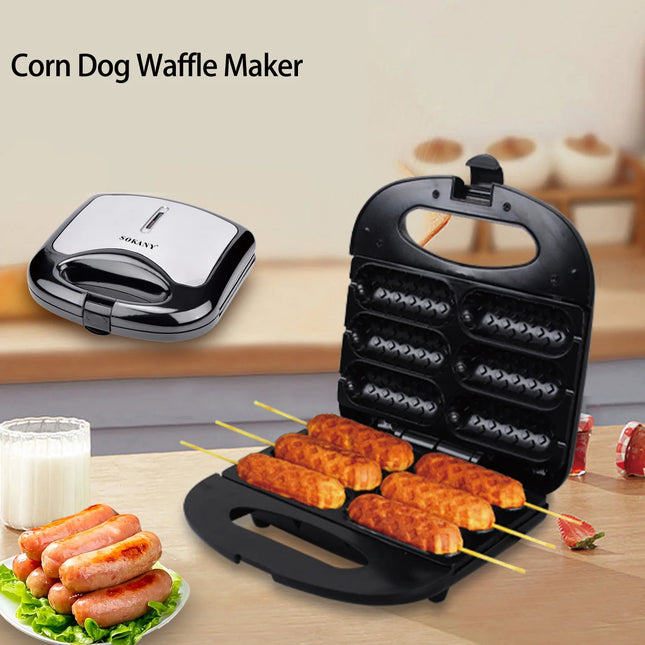 Corn Dog Waffle Maker, Hot Dog Waffle Machine with Non-stick Coating Plate, Hot Dog Maker Toaster Makes 6 Corn Dogs, Corn Dog