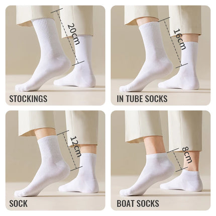 MiiOW 100% Pure Cotton Socks Men Business Dress White Black Long Sock Deodorant Antibacterial Sports Sock Running Short Sock