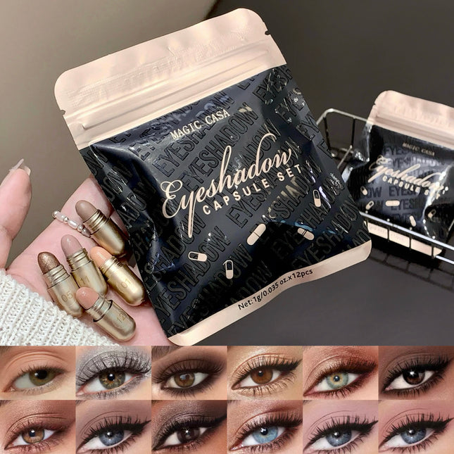 MAGIC CASA 12 Color Capsule Eyeshadow Set Highlighting and Contouring Eyeshadow Non-Smudging Eye Contour Set