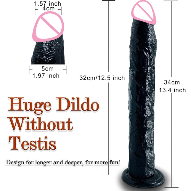 13.4 Inch Long Dildo 34 cm Realistic Dildos with Small Glans Black Jelly Penis with Suction Cup Anal Sex Toys for Women Men 18+