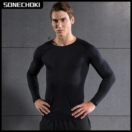 Compression Shirt Men Solid Dry Fit Long Sleeve Sportswear For Male Gym Clothing Running Fitness Tee Training Workout Muscle Top