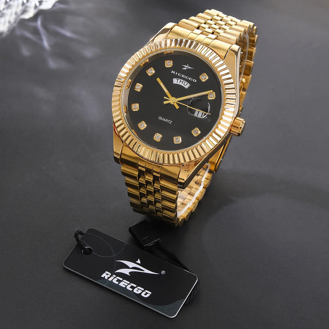Classic Men's Steel Strap Luxury Wristwatch Business Calendar Stainless Steel Round Male Quartz Watches Clock Wristwatches ﻿