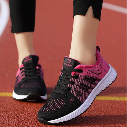 Women Casual Shoes Breathable Walking Mesh Lace Up Flat Shoes Sneakers Women Tenis Feminino Pink Black White