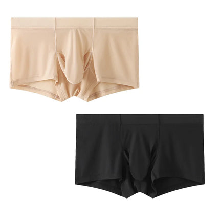 2pcs Solid Color Boxer Shorts Men Seamless Nylon Ice Silk Underwear U Pouch Male Panties Plus Size M-XXL