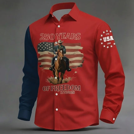 Men's Shirt Us Flag Freedom 250th Anniversary Trendy Retro 3D Print Top Autumn Long Sleeved Button up Spring Fall Holiday Shirts