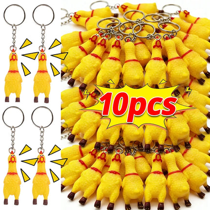Yellow Shrilling Chicken Keychains Creative Mini Rubber Squeeze Screaming Chicken Key Chains Funny Bag Pendant Decor Keyrings