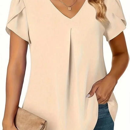 Plus Size 0XL-5XL Women V-neck Fashion Solid Color Shirt Blouse Ladies Casual Loose and Simple Long Sleeved Shirt