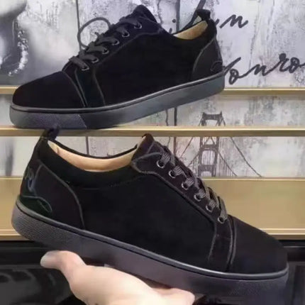 CL Red Bottom Fashionable Embroidered Men's Fur Slip-On Shoes, Black Casual Cross-Border Leather Upper, All Seasons Wear