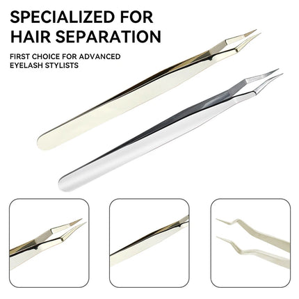 1Pc Stainless Steel Curved Tip Lash Extension Tweezers Anti Slip Straight Tweezers High Precision Nail Art Makeup Beauty Tools