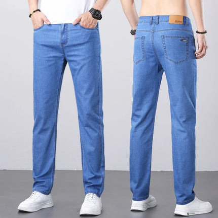 2026 Summer New Men's Sky Blue Slim Stretch Jeans Lyocell Thin Style Fashion Casual Ice silk Denim Pants Male Brand Trousers