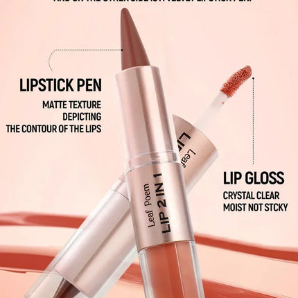 2 in1 Tapered Gradient Lipliner Pen Nude Brown Mirror Glass Lip Gloss Matte Lip Liner Waterproof Lip Contour Non Stick Makeup
