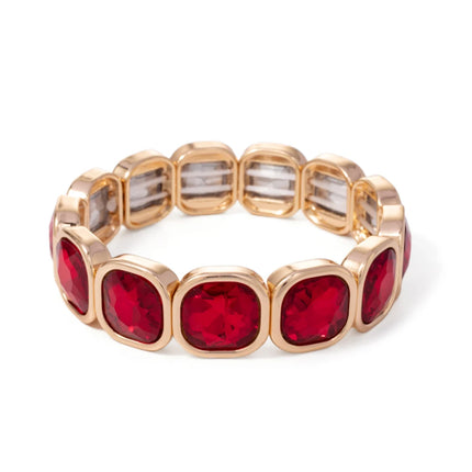 2024 Gold Color Crystal Bangle Handmade Square Shape Rhinestones Boho Women Tennis Bracelet Elastic Bohemian Zircon Jewelry