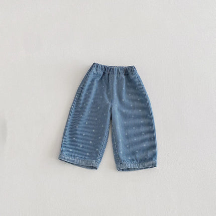 2026 Spring Kids Jean Star Pants Korean Style Boys Girls Denim Pants Full of Puppy Print Casual Toddler Boys Straight Trouseres