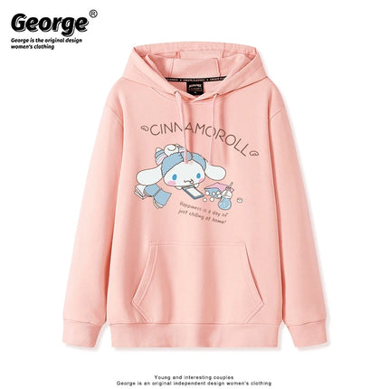 Korean Cute Cinnamoroll Hook Haze Blue Hooded Sweater Cute Girl Loose Versatile Girlfriend College Style Loose Long Sleeve Top