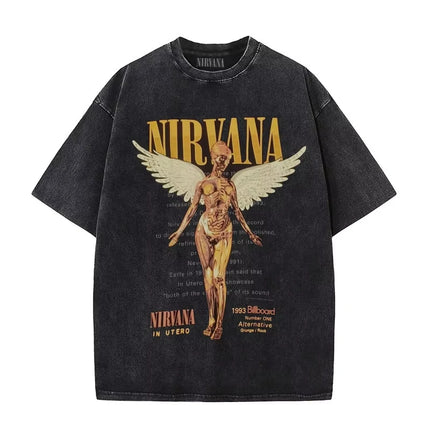 Nirvana rock band men's Retro cotton Washed Tee In Utero album man Women's oversized Y2K distress Tshirt Casual Loose streetwear
