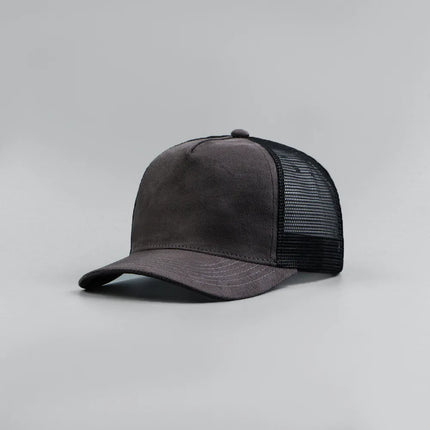 Leather Label Custom Logo Five-panel Suede Baseball Cap Men and Women Spring and Summer Color Matching Mesh Truck Driver Hat