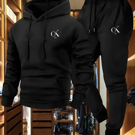 2026 Men'S Hoodie & Sweatpants Set - Casual Gray Loungewear with Pockets Drawstring Hood and Ribbed Waistband -Season Comfort