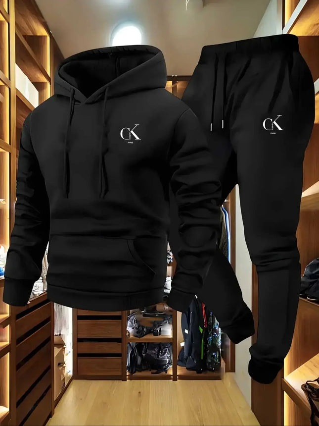 2026 Men'S Hoodie & Sweatpants Set - Casual Gray Loungewear with Pockets Drawstring Hood and Ribbed Waistband -Season Comfort