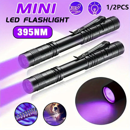 Super Bright LED 395nm UV Flashlight Rechargeable Blacklight Waterproof Torch with Pen Clip Use AAA Battry for Outdoor Camping