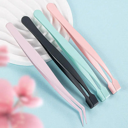 2Pcs Eyelash Tweezer Set Lash Pick Up Clip Pointed Flat Clip Lash Grafting Item Lower Eyelashes Applicator Portable Makeup Clamp