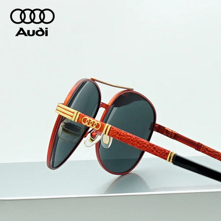 AUDI High Quality Sunglasses for Men Fashion Polarized Driving Eyewear Red Metal Frame Gold Pilot Sun Glasses Original Box