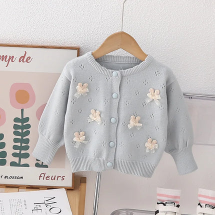 Spring Autumn New Children's Versatile Knitted Coat for Girl Baby Warm Cardigan Cute Rabbit Bow-tie School Outer Sweater HY07251