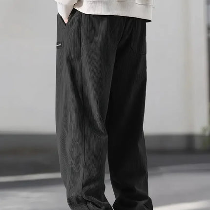 2025 Autumn Winter Men's Casual Pants Striped Corduroy Loose Fashion Cargo Straight Pants Fitness Sports Hip Hop Pants