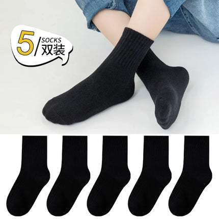 5 Pairs 1-12 Years Children's Cotton Socks Spring Autumn Cartoon Dinosaur Black White Grey Baby Girls Toddler Kids Boys Socks