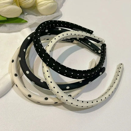 New Simple Elegant Black White Polka Dot Headbands Korean Style Women Classic Narrow-Edge Sponge Versatile Hair Hoops Head Band