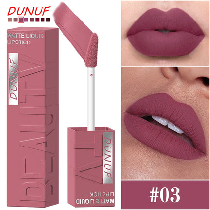 8Pcs/Set Nude Brown Matte Liquid Lipstick Velvet Sexy Dark Red Lip Glaze Non-stick Cup Not Easy To Fade Lip Gloss Lipstick Makeu
