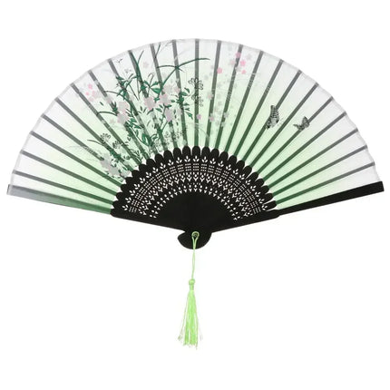 Retro Flower Pattern Home Decoration Elegent Bamboo Folding Fan Chinese Style Painting Handheld Fan Dance Performance Props