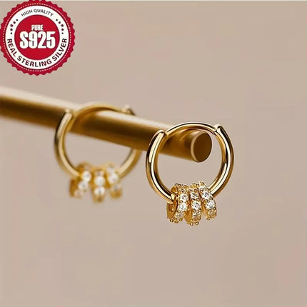925 Sterling Silver Gold Plated Huggie Hoop Earrings Dainty CZ Cluster Hypoallergenic Elegant Jewelry For Women Mother's DayGift
